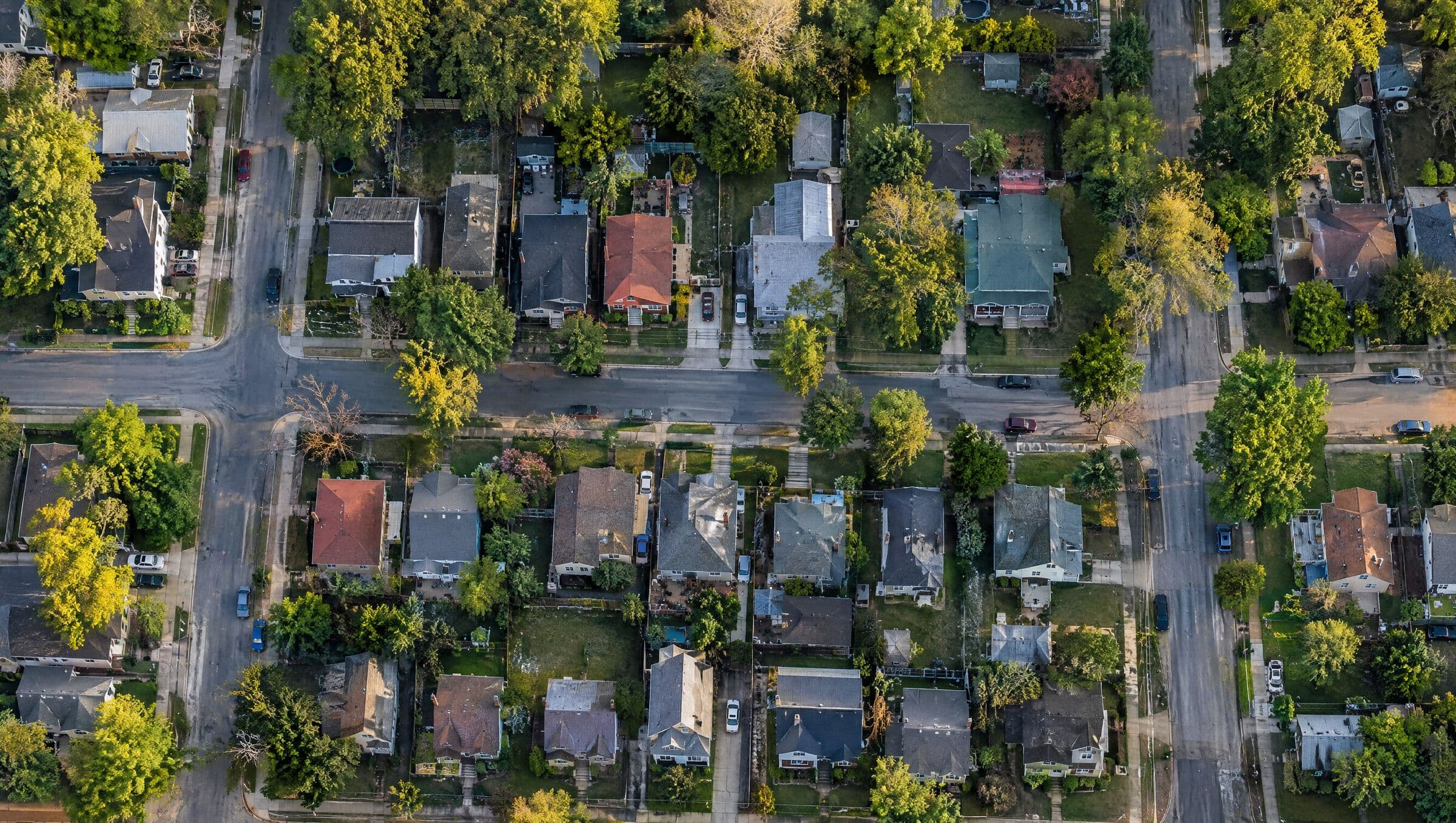 Aerial view of a residential neighborhood