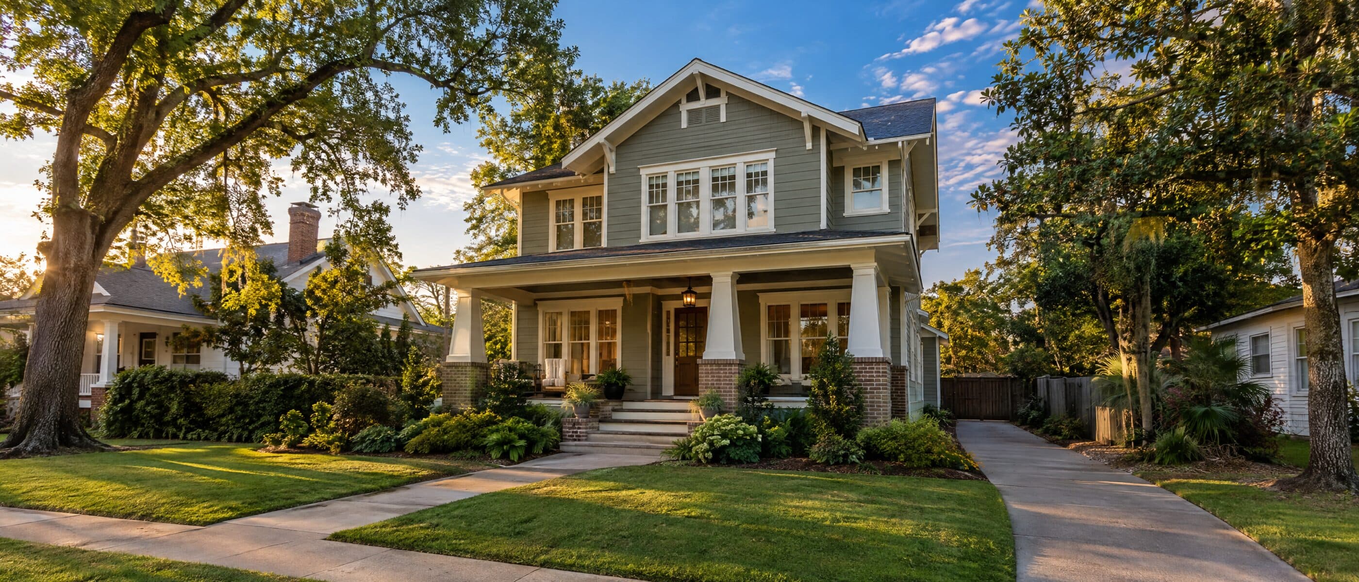Renovated craftsman home at golden hour